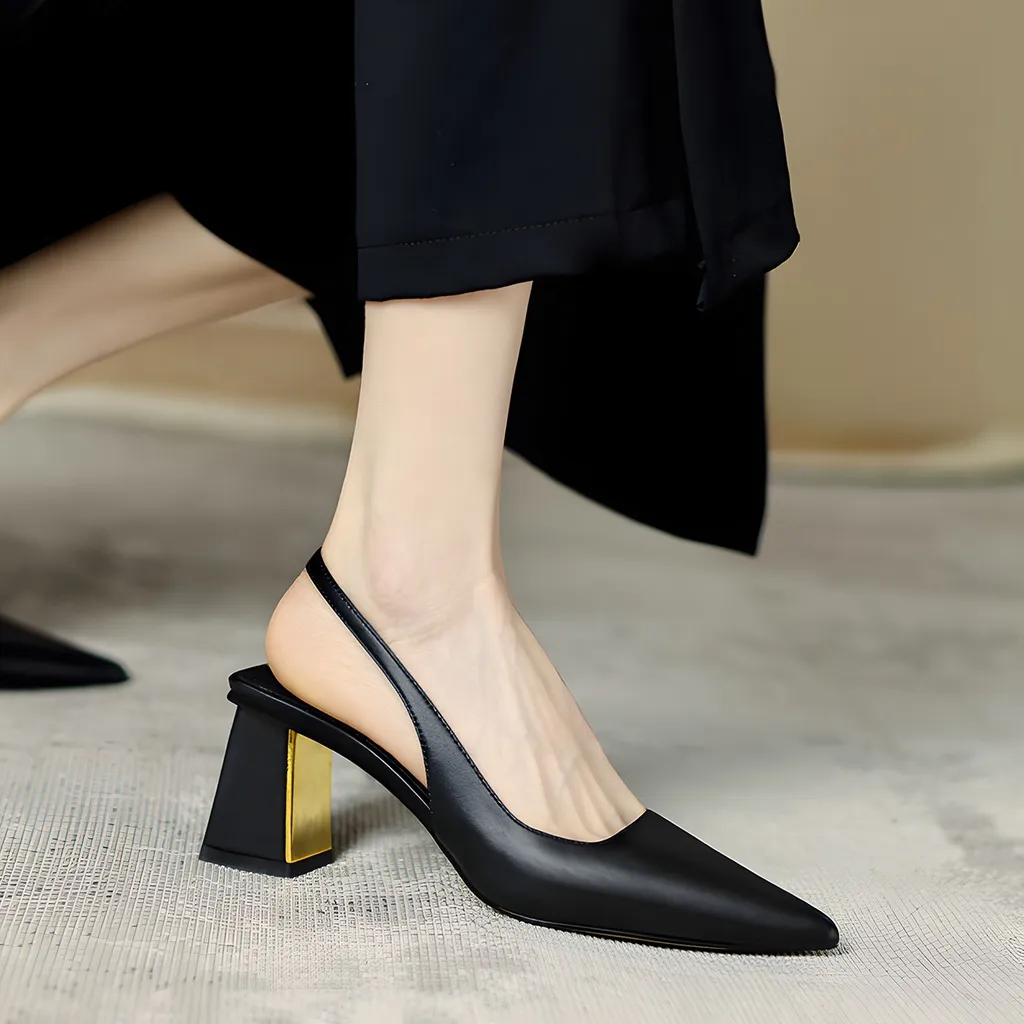 Ảnh Giày cao gót nữ mũi nhọn gót vuông basic, giày slingback trang nhã cao 7cm_AA0375 3