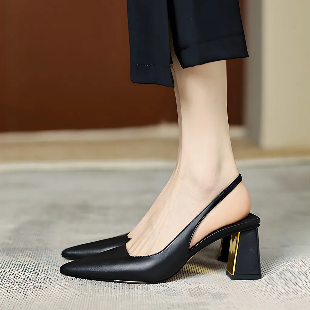 Ảnh Giày cao gót nữ mũi nhọn gót vuông basic, giày slingback trang nhã cao 7cm_AA0375 4