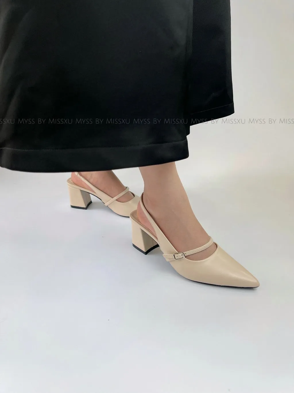 Ảnh Giày cao gót nữ MYSS mũi nhọn khóa cài ngang gót trụ 7cm cao cấp - CG302 2
