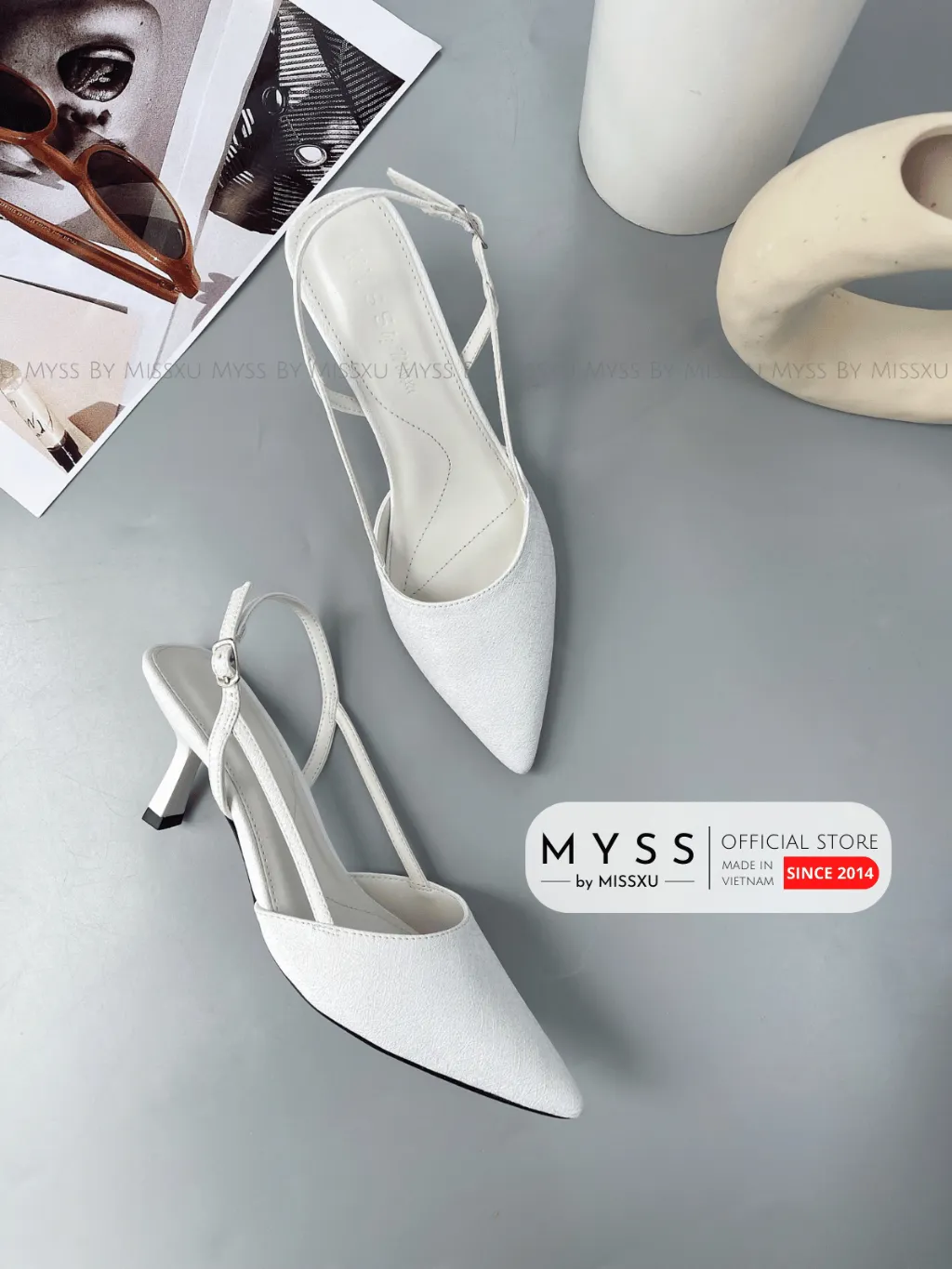Ảnh Giày cao gót nữ MYSS mũi nhọn quai cài sau 6 cm cao cấp thời trang - CG306 1