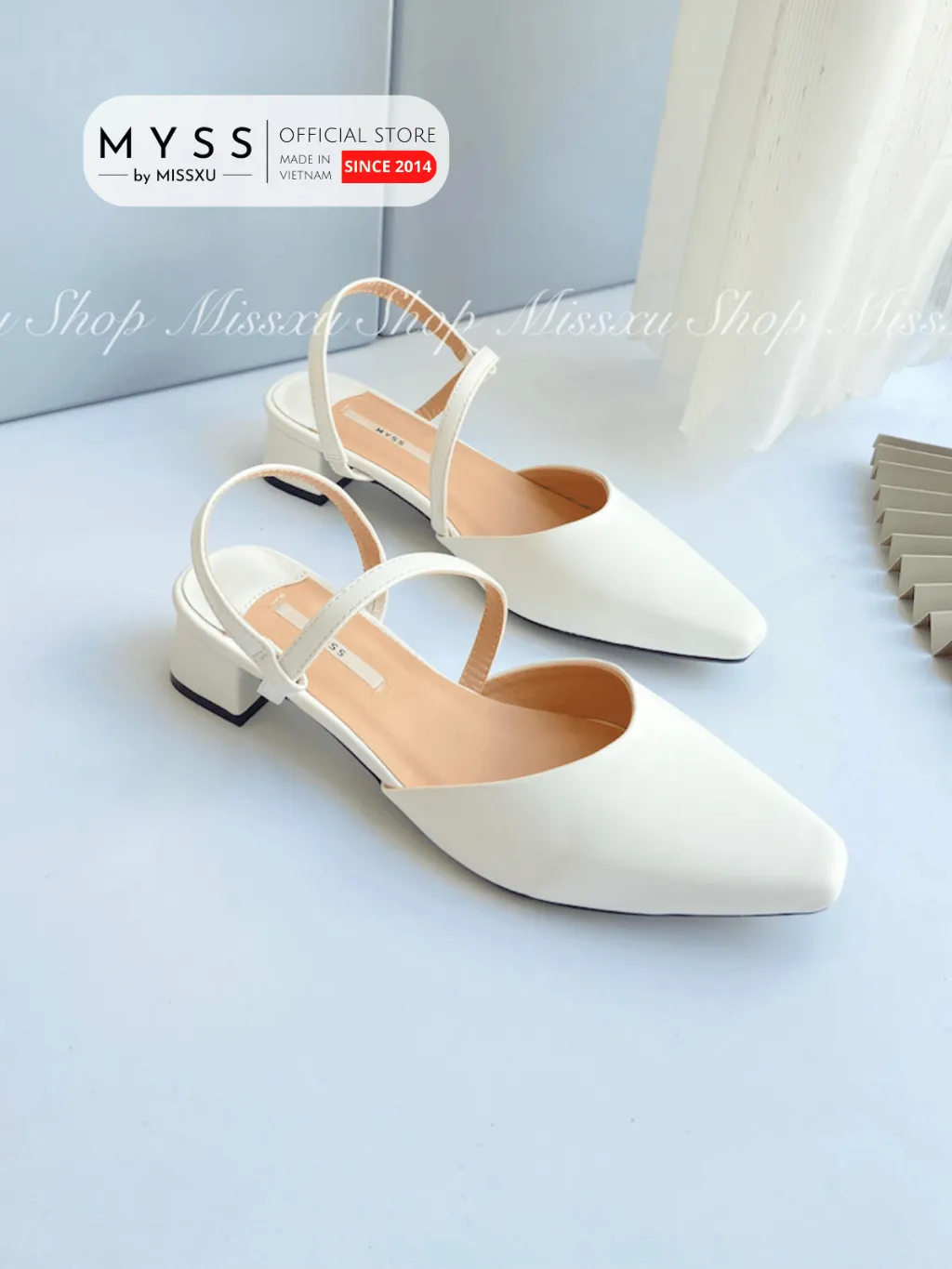 Ảnh Giày cao gót nữ MYSS mũi vuông dây chéo 3 cm thời trang - CG263 1