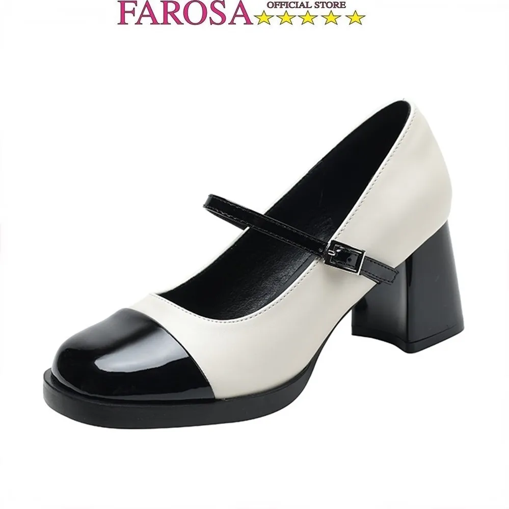 Ảnh Giày cao gót nữ phối mũi FAROSA - C30 giày quai cài gót vuông cao 7cm chất da mềm cực xinh (FORM TO) 1