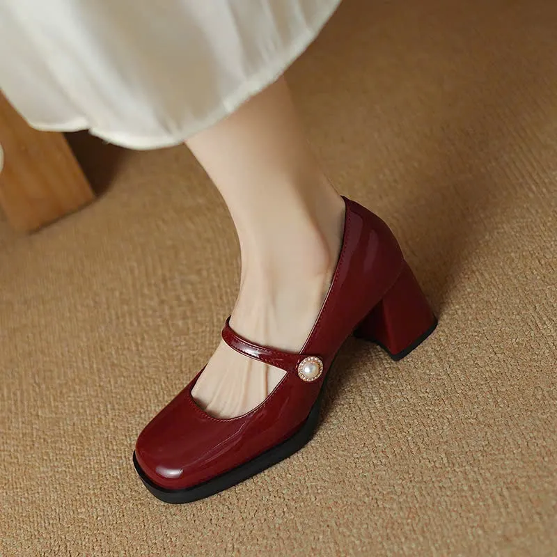 Ảnh Giày cao gót nữ quai dán ngọc FAROSA -TH121 giày nữ đế cao 7cm chất da bóng lên chân cực sang chảnh 3