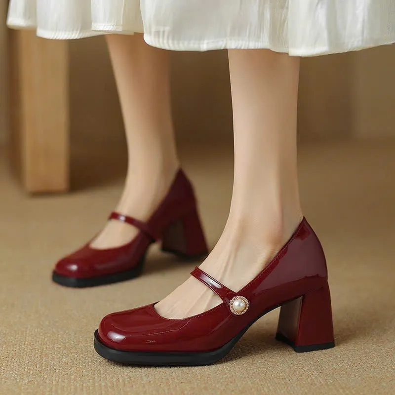 Ảnh Giày cao gót nữ quai dán ngọc FAROSA -TH121 giày nữ đế cao 7cm chất da bóng lên chân cực sang chảnh 4