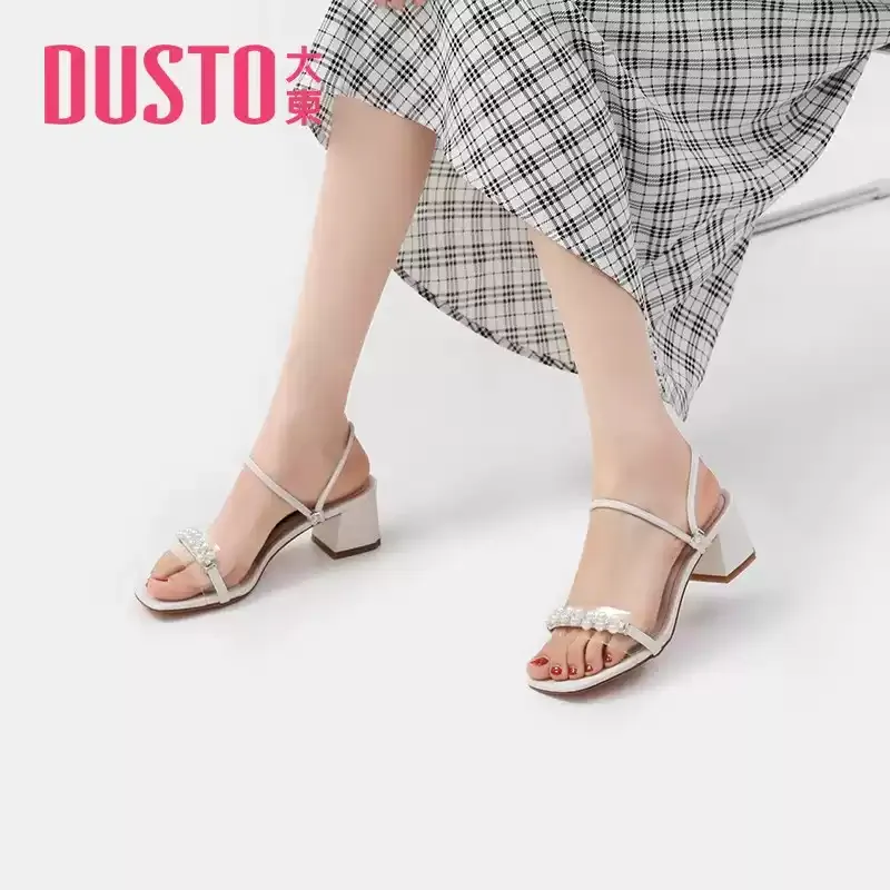 Ảnh Giày Cao Gót, Sandal Nữ Hãng Dusto Siêu Xinh Cho Nàng Gót Vuông Cao 5Cm Quai Da Đính Hạt Sang Trọng 1