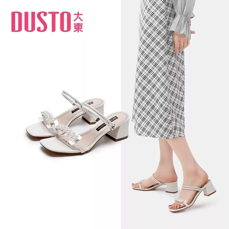 Ảnh Giày Cao Gót, Sandal Nữ Hãng Dusto Siêu Xinh Cho Nàng Gót Vuông Cao 5Cm Quai Da Đính Hạt Sang Trọng 2