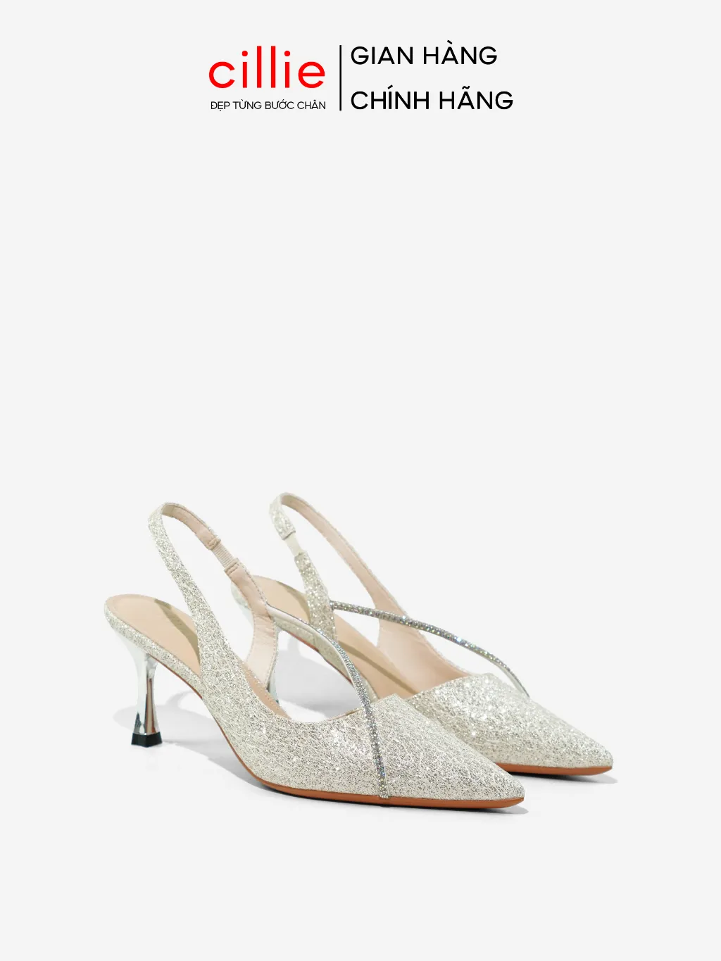 Ảnh Giày Cao Gót Slingback Nữ Cillie Mũi Nhọn Gót Nhọn Cao 8cm Chắc Chắn CG18 1