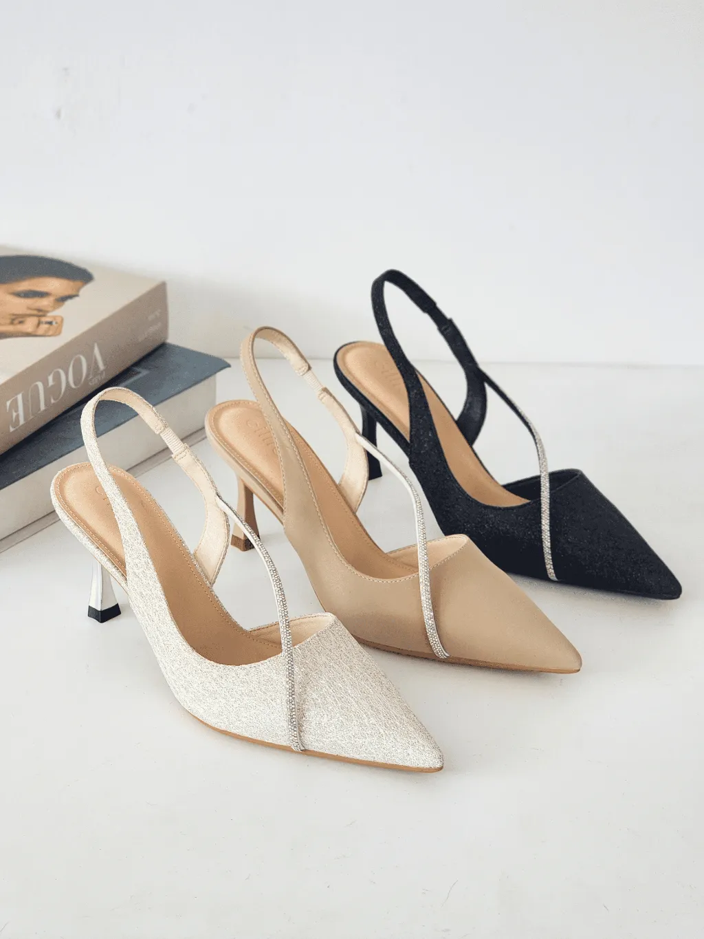 Ảnh Giày Cao Gót Slingback Nữ Cillie Mũi Nhọn Gót Nhọn Cao 8cm Chắc Chắn CG18 3