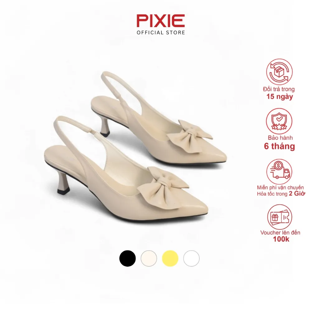 Ảnh Giày Cao Gót Slingback Nữ cao 5cm Mũi Nhọn Phối Nơ Pixie H344 1