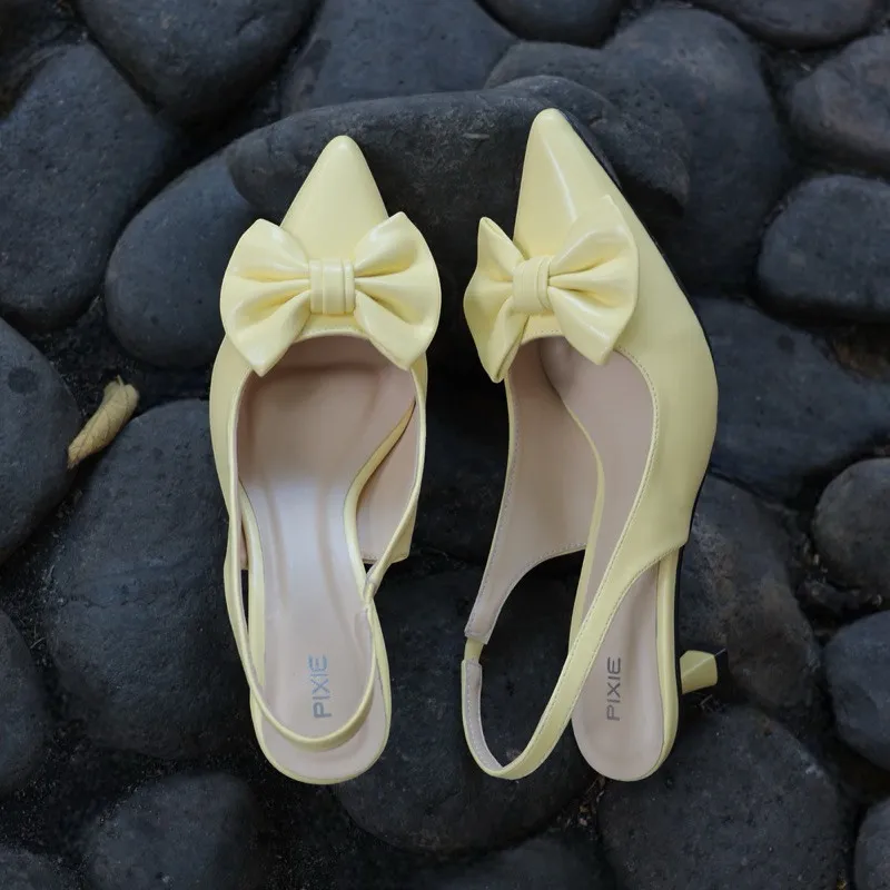 Ảnh Giày Cao Gót Slingback Nữ cao 5cm Mũi Nhọn Phối Nơ Pixie H344 2
