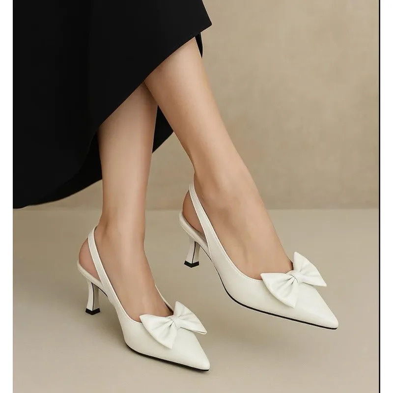 Ảnh Giày Cao Gót Slingback Nữ cao 5cm Mũi Nhọn Phối Nơ Pixie H344 3
