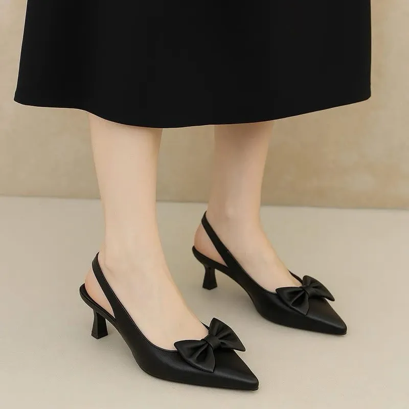 Ảnh Giày Cao Gót Slingback Nữ cao 5cm Mũi Nhọn Phối Nơ Pixie H344 4