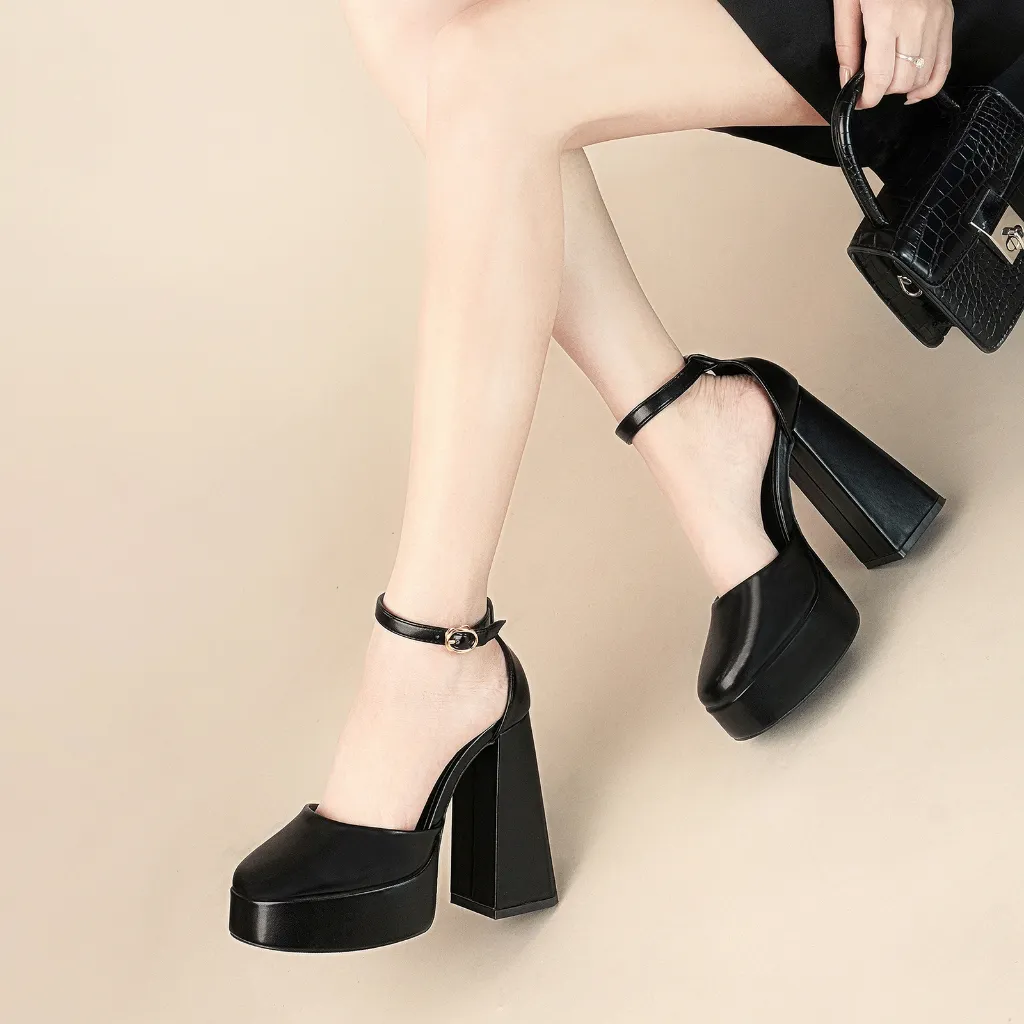 Ảnh Giày cao gót đúp nữ DILY mũi tròn quai hậu thời trang, giày Mary Jane đế cao tôn dáng cao 12cm AA0473 4