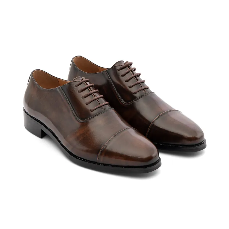 Ảnh Giày Da Bò Chà Bóng Chống Nhăn Oxford Captoe FTT Leather, Đế Cao Cấp Chống Trơn, Màu Đen/Nâu - F0302 3