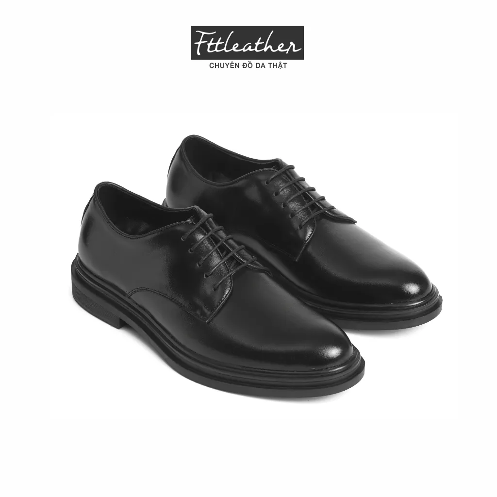 Ảnh Giày da bò nam FTT Leather Derby trơn tăng chiều cao màu đen mã F0301 2