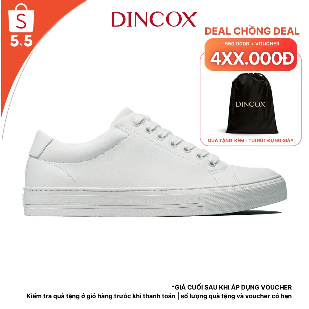 Ảnh Giày Da Sneaker Unisex Nam Nữ D20 White DINCOX Năng Động Cá Tính 1
