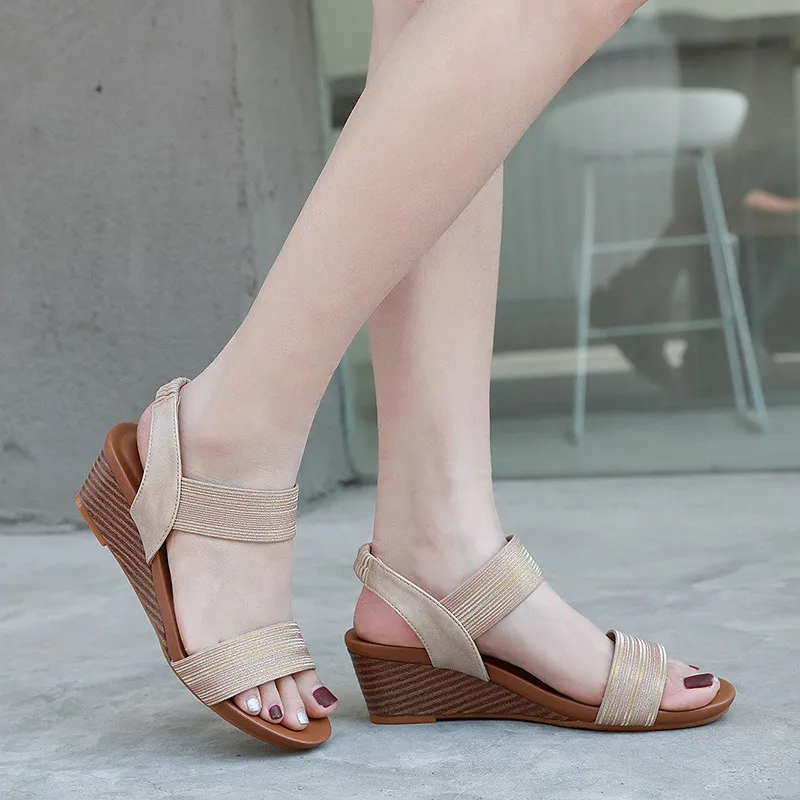 Ảnh Giày Dép Nữ, Sandal Nữ Đế Xuồng Dáng Cao 5Cm Quai Ngang Da Ánh Kim Sang Trọng Phù Hợp Đi Học Đi Làm Đi Chơi 3