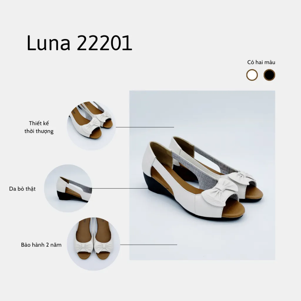 Ảnh Giày đế xuồng nữ 3p LUNASHOES 22201 hở mũi thoáng chân có nơ bảo hành tới 2 năm 2