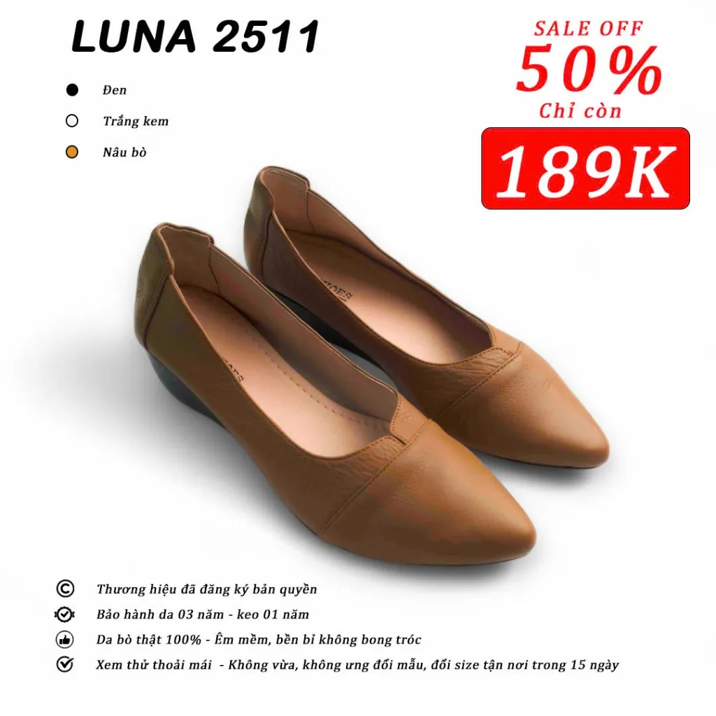 Ảnh Giầy đế xuồng nữ 5p LUNASHOES 2511 mũi nhọn êm mềm cao cấp phối đồ đẹp thanh lịch sang chảnh 2