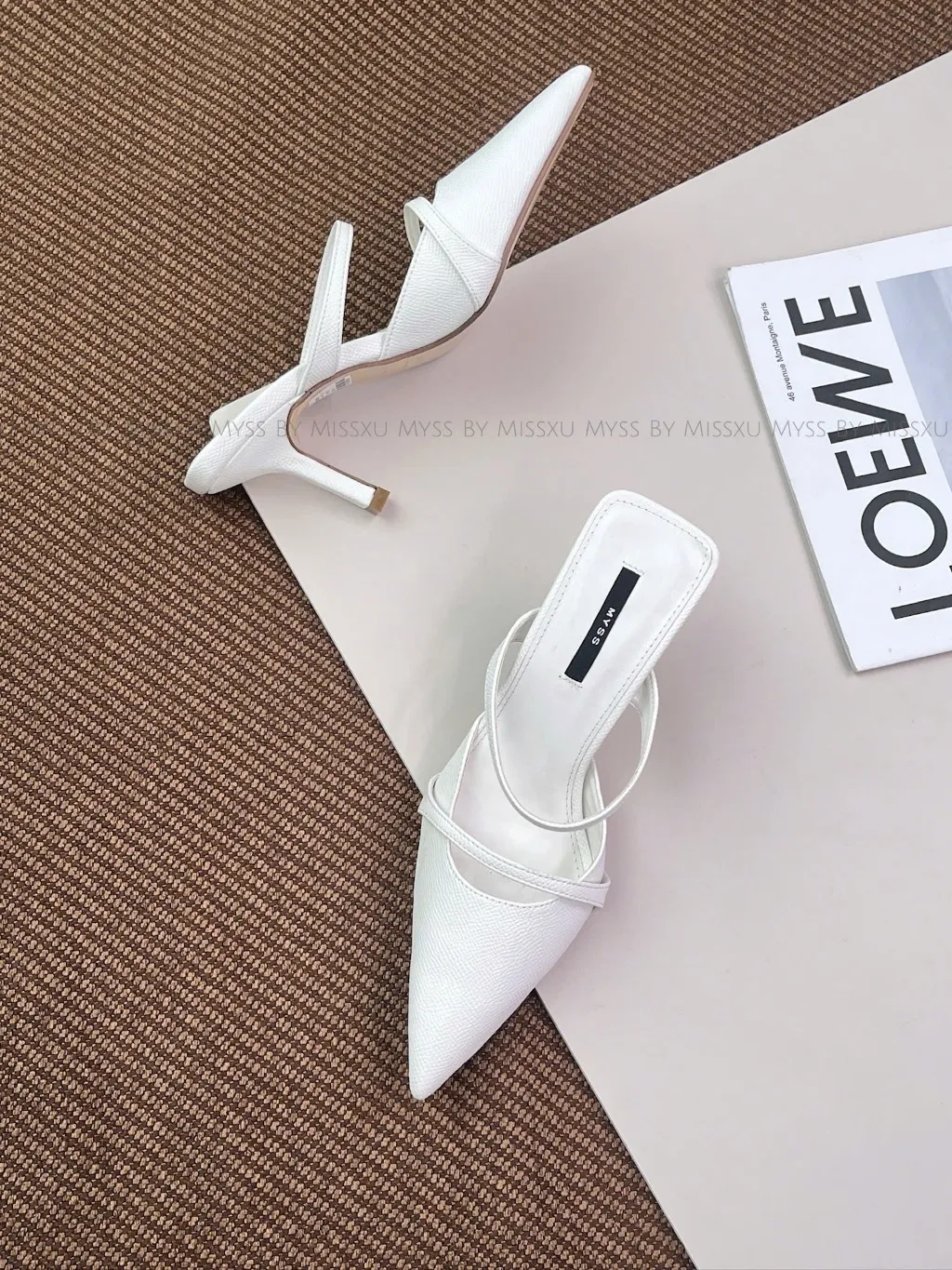 Ảnh Giày guốc nữ MYSS mũi nhọn 8cm da vân caro thời trang - SU81 1