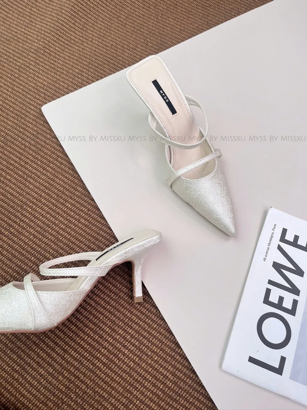 Ảnh Giày guốc nữ MYSS mũi nhọn 8cm da vân caro thời trang - SU81 2