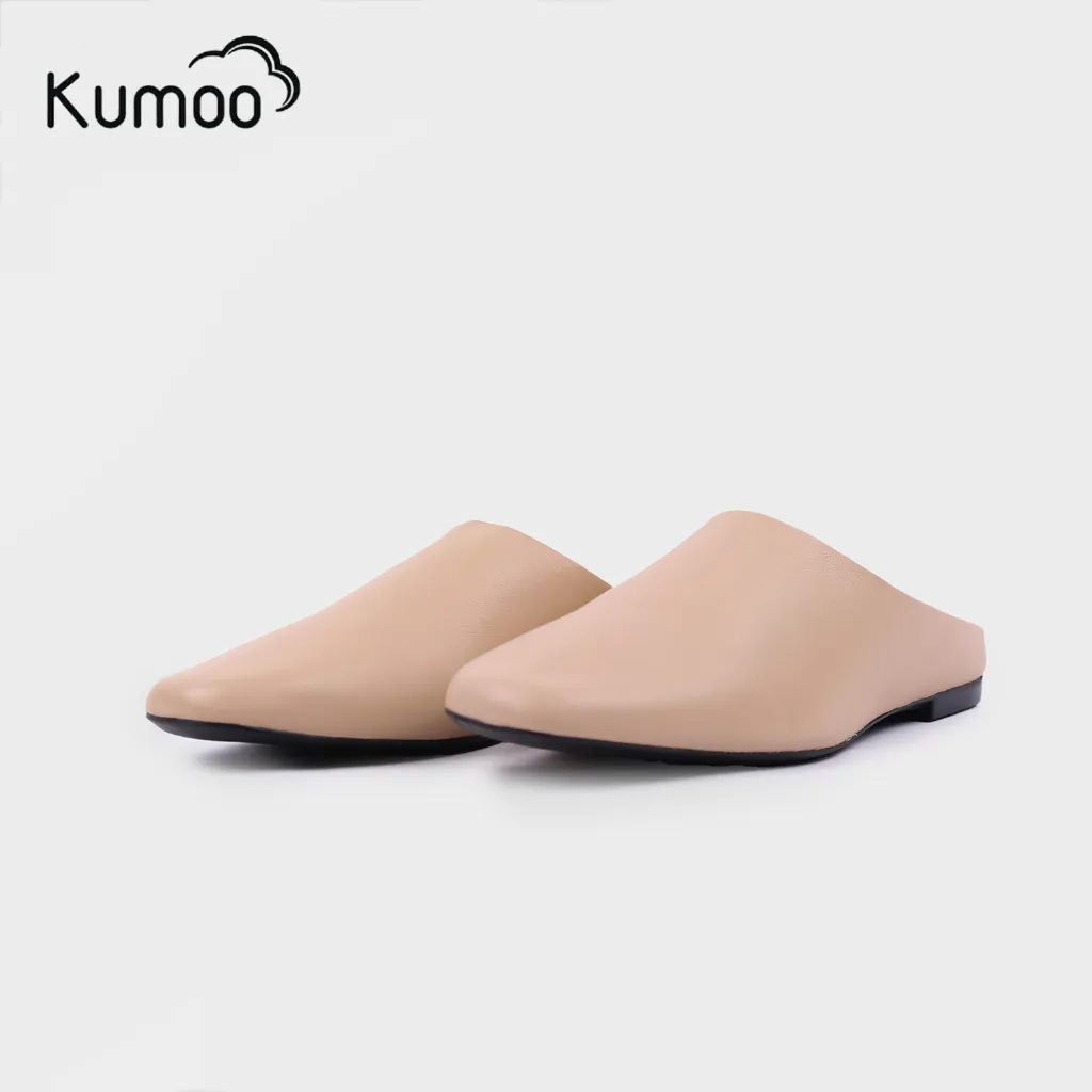 Ảnh Giày Hở Gót Nữ KUMO ML-KUMO-002, Giày Mules Nữ Da Thật Màu Kem Đế Bệt Thoải Mái Sải Bước Mỗi Ngày 2