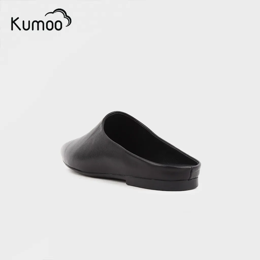 Ảnh Giày Hở Gót Nữ KUMO ML-KUMO-002, Giày Mules Nữ Da Thật Màu Đen Đế Bệt Thoải Mái Sải Bước Mỗi Ngày 2