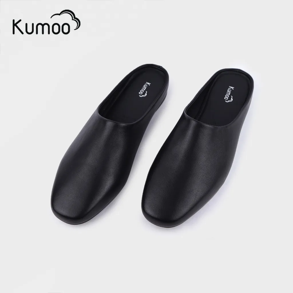 Ảnh Giày Hở Gót Nữ KUMO ML-KUMO-002, Giày Mules Nữ Da Thật Màu Đen Đế Bệt Thoải Mái Sải Bước Mỗi Ngày 4