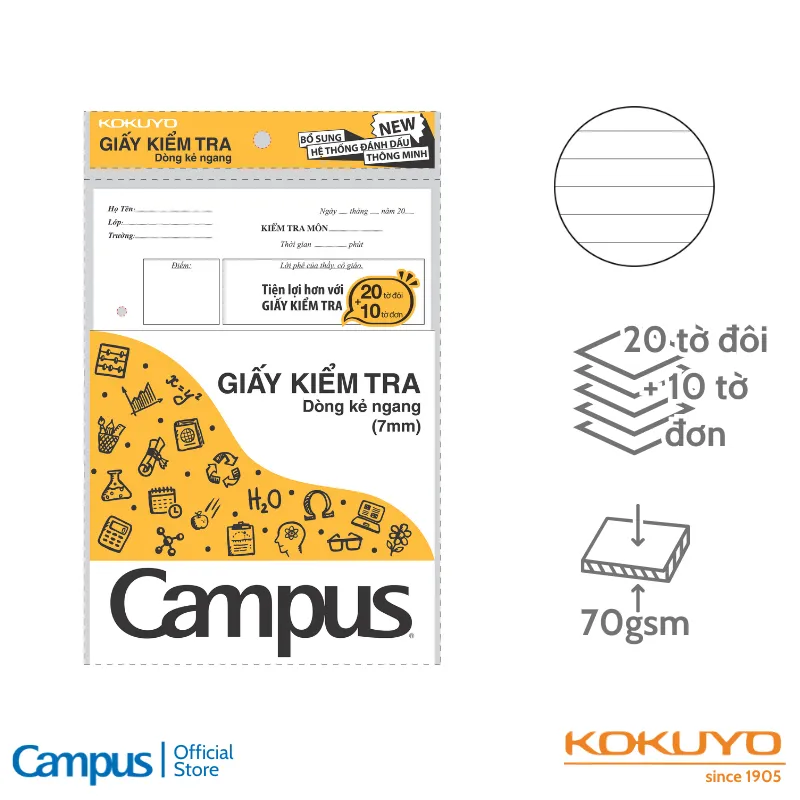 Ảnh Giấy Kiểm Tra Học Sinh Cấp 2 3 Khổ B5 Ruột Kẻ Ngang Có Chấm 7mm/ Kẻ Ngang 7mm Dạng Túi Tiện Lợi Chính Hãng Campus 1