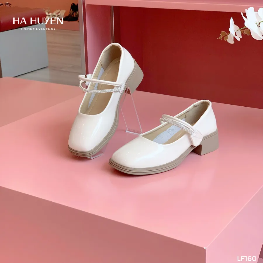 Ảnh Giày Loafer nữ HÀ HUYỀN bóng 1 quai đá 1 quai tròn gót vuông 4cm - LF160 2
