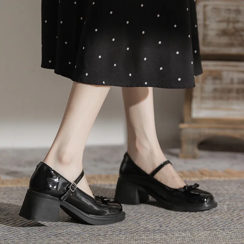 Ảnh Giày Lolita nữ đế cao 5cm FAROSA -K92 giày vintage ulzzang chất da Pu bóng lên chân cực xinh 3