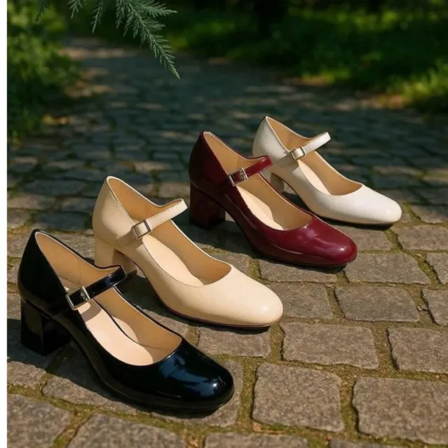 Ảnh Giày Mary Jane 5cm Da Bóng Mũi Vuông Sành Điệu Pixie H386 2