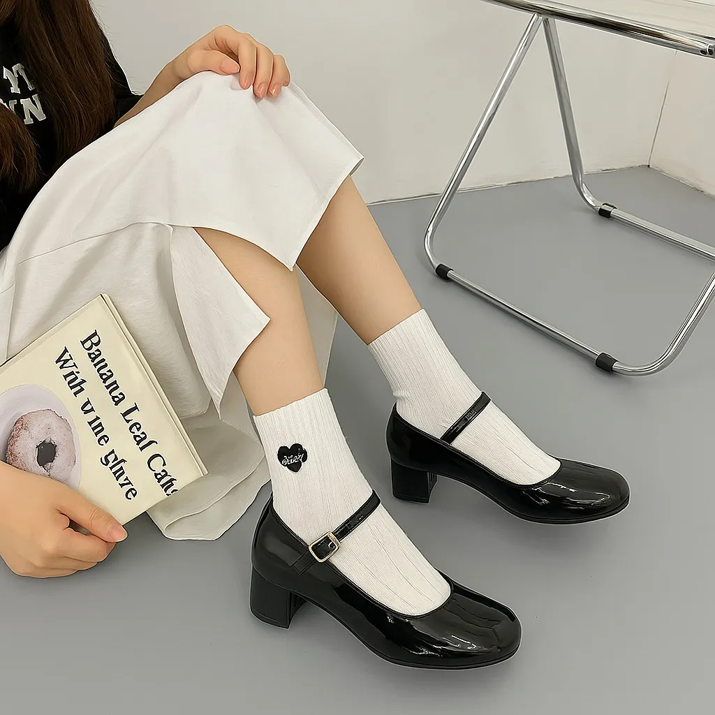 Ảnh Giày Mary Jane 5cm Da Bóng Mũi Vuông Sành Điệu Pixie H386 3