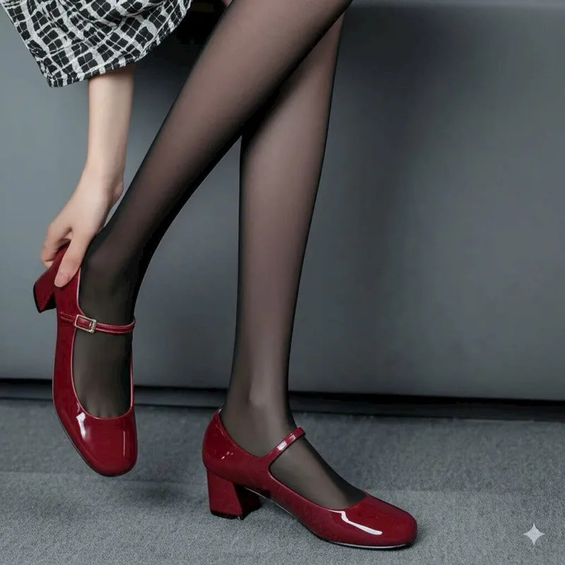 Ảnh Giày Mary Jane 5cm Da Bóng Mũi Vuông Sành Điệu Pixie H386 4