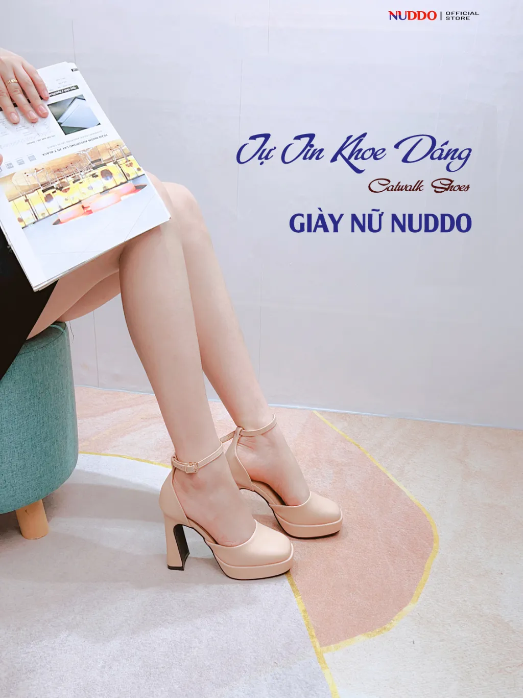 Ảnh Giày Mary Jane Cao Gót Nữ Đế Vuông Bít Mũi 9 Phân Da Thật, Guốc Nữ Đế Đúp Mũi Vuông Bít Hậu 9cm NUDDO N968 3