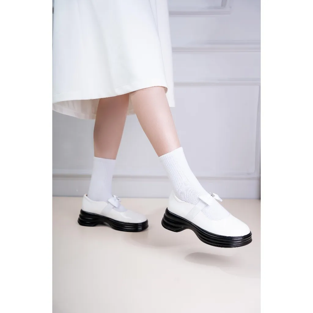 Ảnh Giày Mary Jane Đế Xuồng 3cm Siêu Nhẹ Quai Chun Gắn Nơ Pixie H294 3