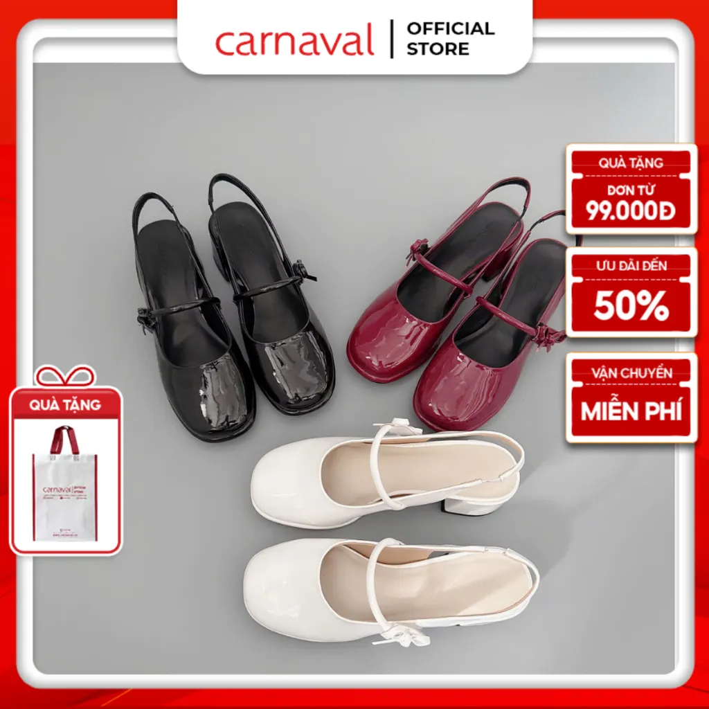 Review Giày Mary Jane Nữ Da Bóng Carnaval VS116 - Gót Vuông 5cm Tiểu Thư