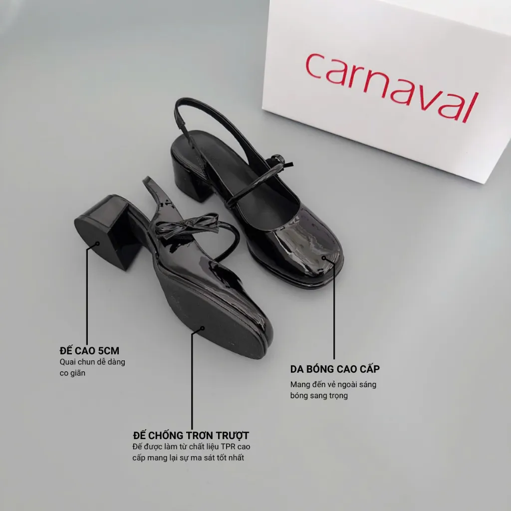 Ảnh Giày Mary Jane Nữ Da Bóng Carnaval Gót Vuông Cao 5cm Phong Cách Tiểu Thư - VS116 2