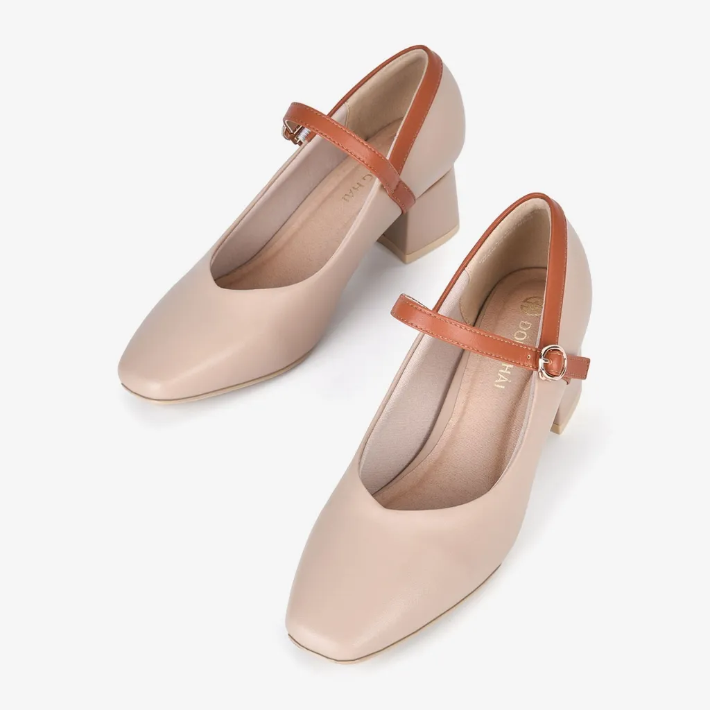 Ảnh Giày Mary Jane Đông Hải Quai Phối Màu Gót Vuông 6Cm Tiểu Thư - G81Q9 4