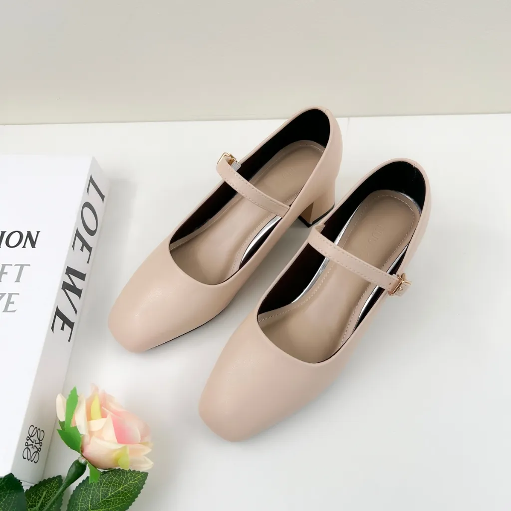 Ảnh Giày Mery Jane Nữ 5 Phân Mũi Vuông, Guốc Cao Gót Đế Vuông 5cm Da Mềm NUDDO _NU399 3
