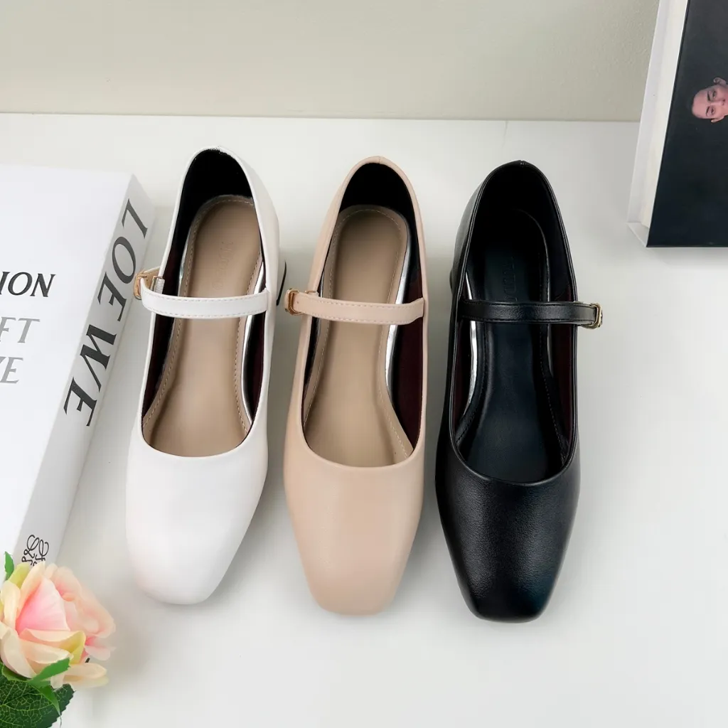 Ảnh Giày Mery Jane Nữ 5 Phân Mũi Vuông, Guốc Cao Gót Đế Vuông 5cm Da Mềm NUDDO _NU399 4
