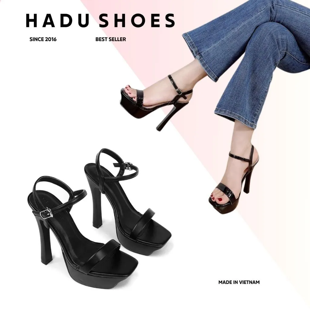 Ảnh Giày Nữ Cao Gót 12P Đế Vuông Quai Ngang HADU GG128 Đúp Trước 3P Da PU Cao Cấp BH 24 Tháng 3