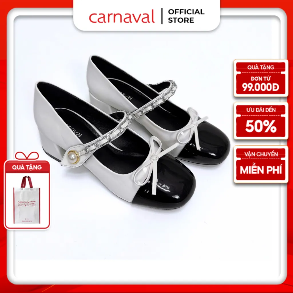 Ảnh Giày Nữ Cao Gót Kiểu Dáng Búp Bê Trang Trí Nơ, Quai Gài Đính Ngọc Trai Carnaval Siểu Xinh - VS83 1