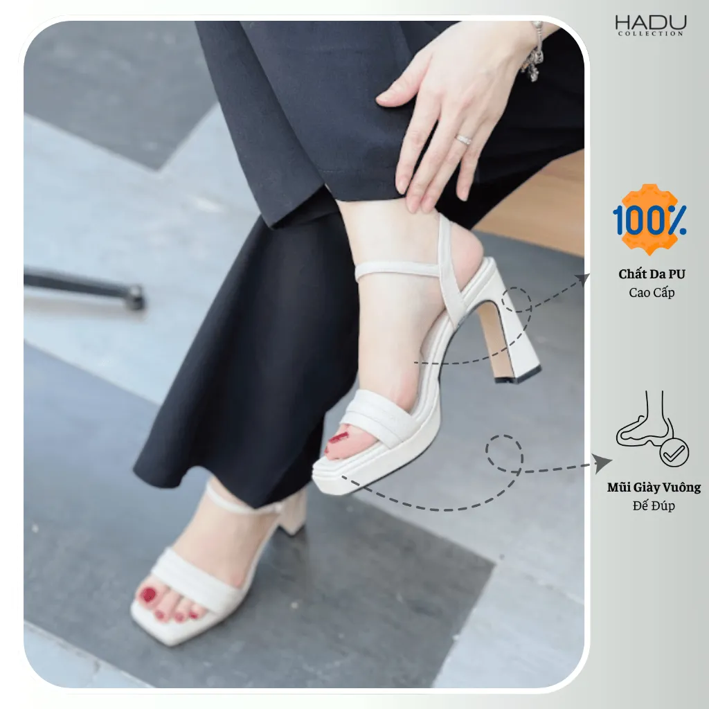 Ảnh Giày Nữ Đế Cao 9P Gót Vuông Quai Ngang ARES HADU MM956 Đế Đúp Sườn Kép Bảo Hành 12T 4