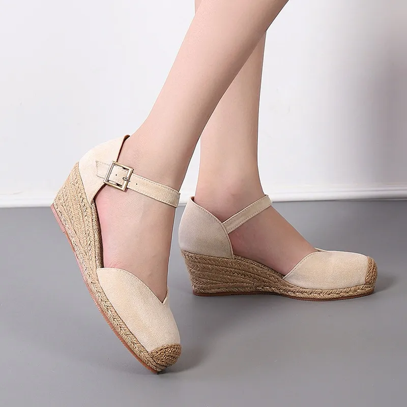 Ảnh Giày Nữ Đế Xuồng Bọc Cói Da Lộn Sang Trọng Siêu Êm Nhẹ Tôn Dáng 5Cm Phù Hợp Đi Học Đi Làm Đi Chơi 3