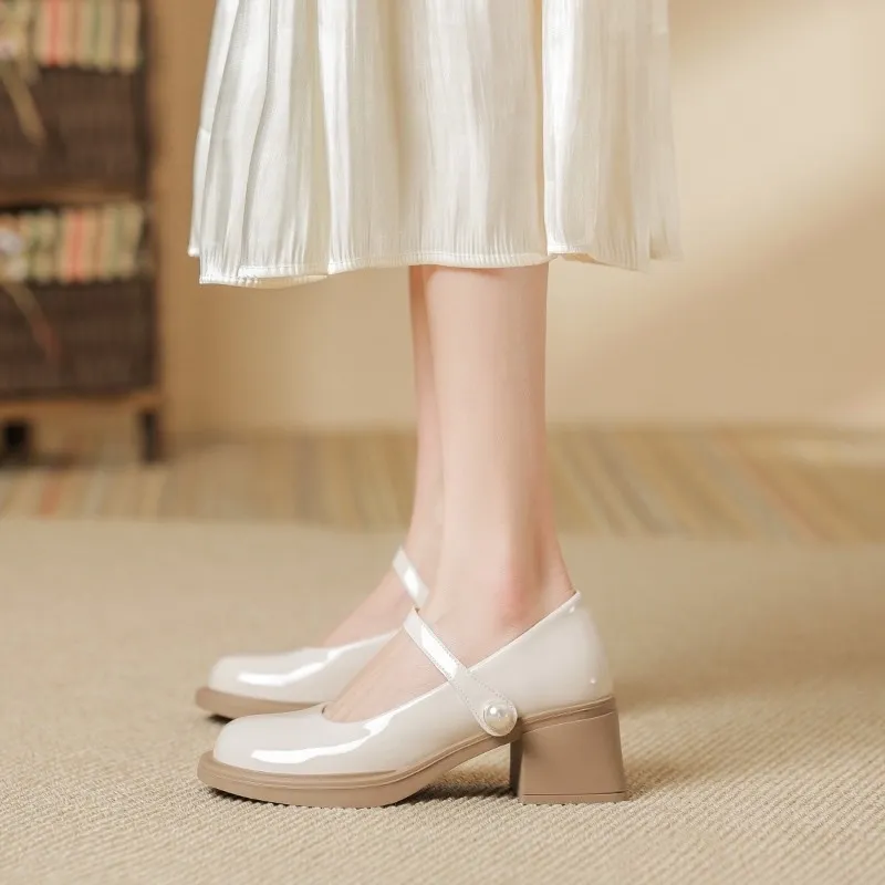 Ảnh Giày nữ Lolita quai ngang đính hạt FAROSA giày búp bê Lolita đế cao 5cm Phong Cách Hàn Quốc TV68 2