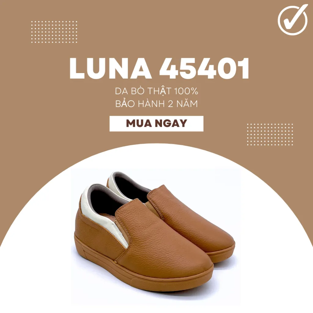 Ảnh Giày nữ độn đế 5p LUNASHOES45401 slip on không dây da bò mềm êm chân đẹp dễ phối  đồ 2