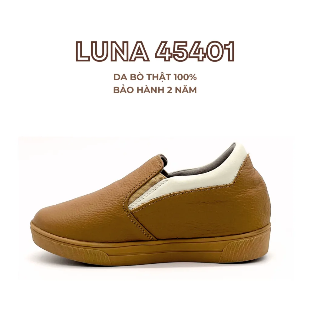 Ảnh Giày nữ độn đế 5p LUNASHOES45401 slip on không dây da bò mềm êm chân đẹp dễ phối  đồ 4
