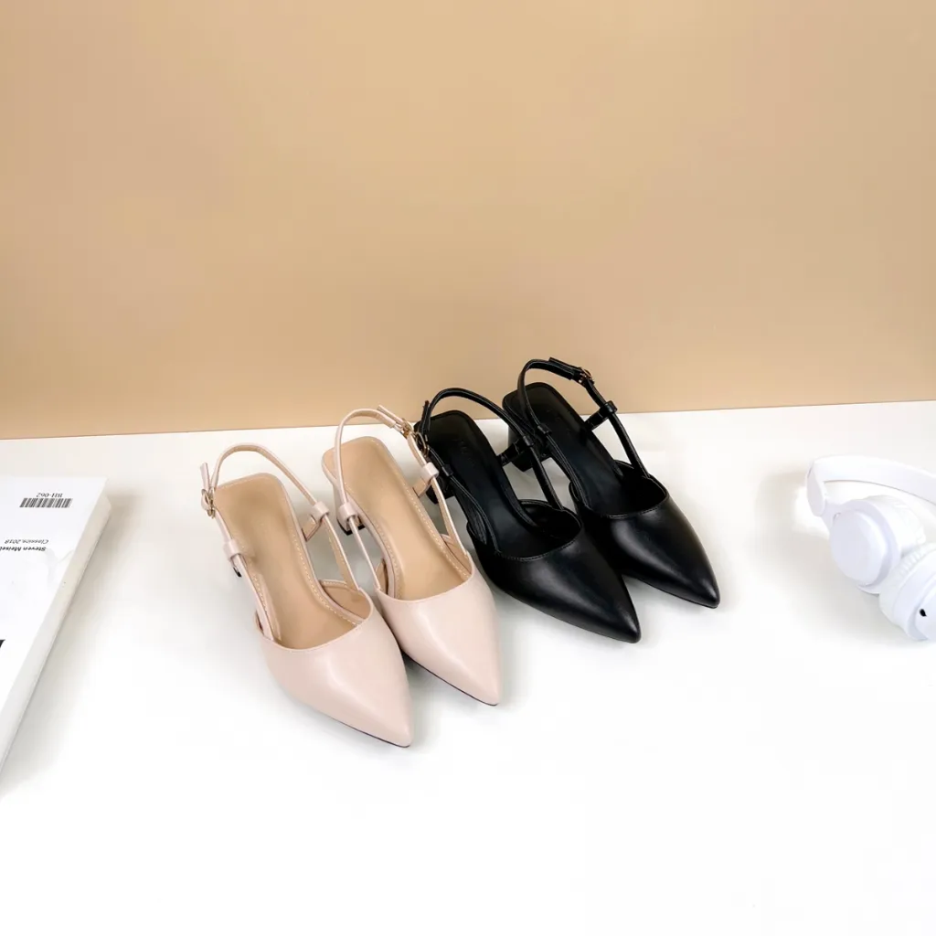 Ảnh Giày Sandal 5cm Cao Gót Nữ Công Sở Mũi Nhọn, Guốc Nữ Đế Vuông Quai Sau Da Thật Cao Cấp N05A8 1