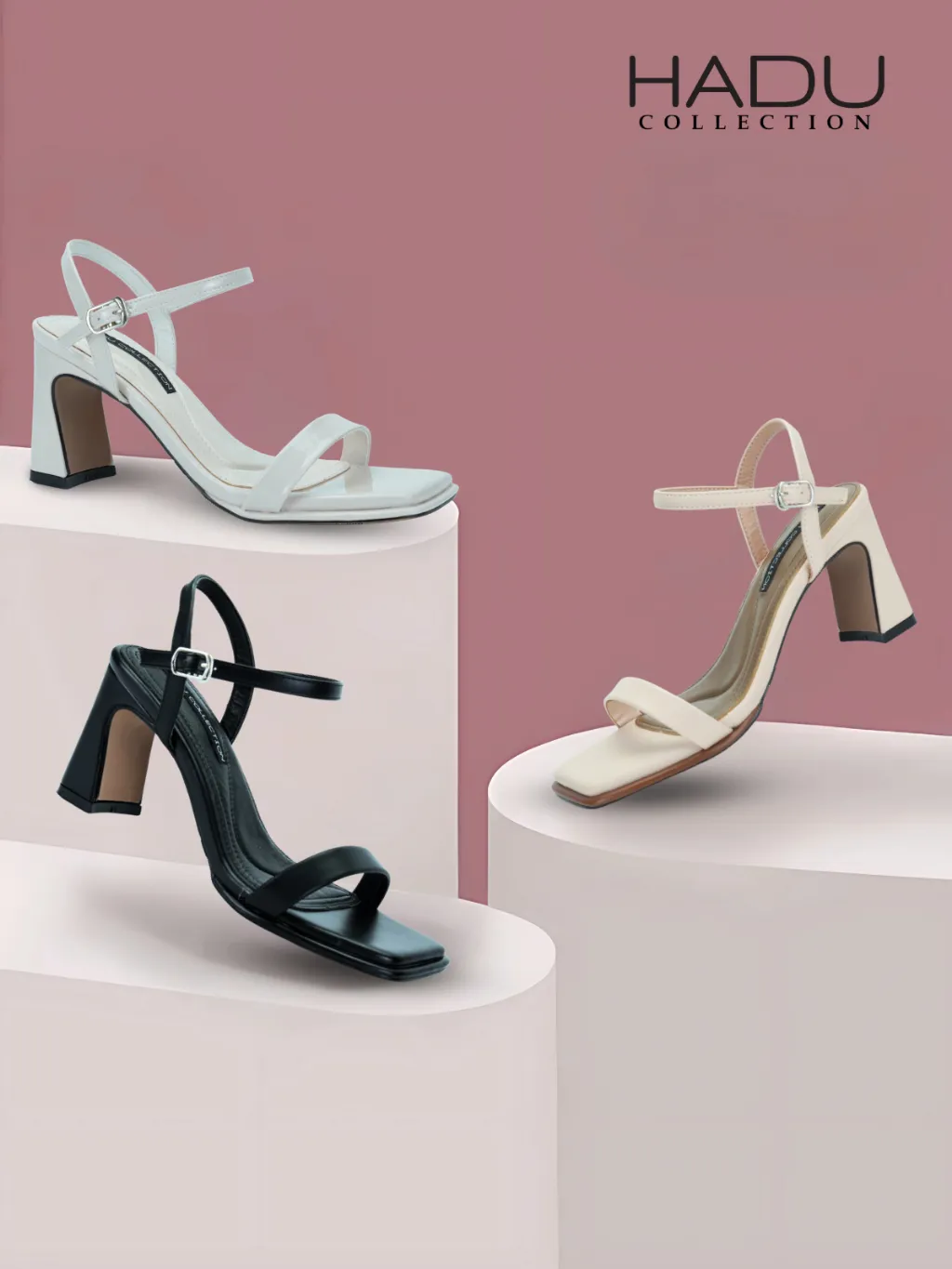 Ảnh Giày Sandal Cao Gót 7P Đế Vuông Quai Ngang EVELYN HADU M7144 Da PU Cao Cấp Đế TPR Chống Trượt BH 12T 1